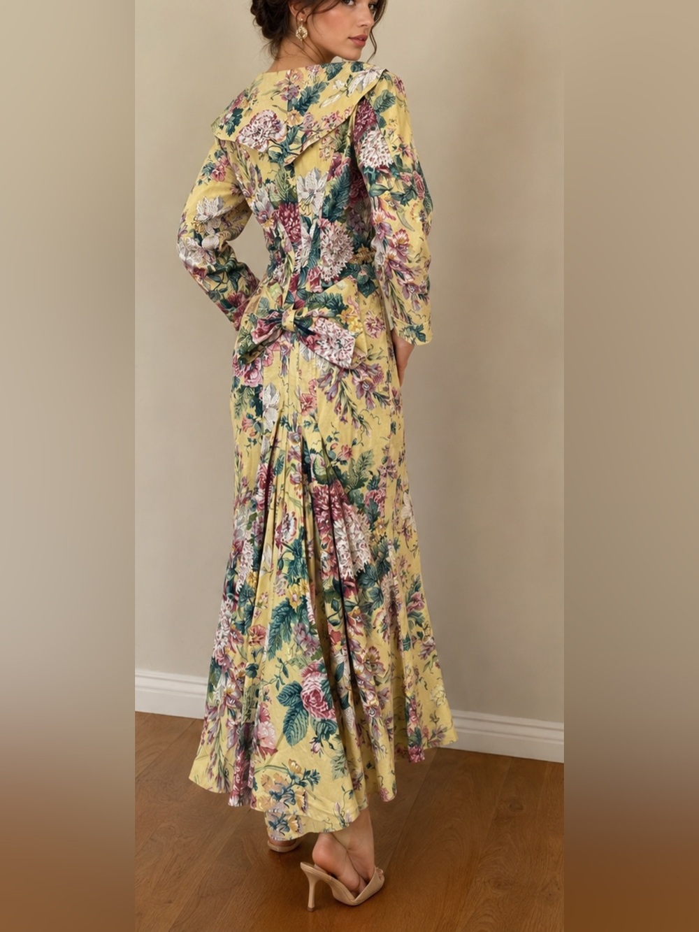 Vintage Karen Alexander Floral Maxi Dress Cotton USA Bow Back Size 6